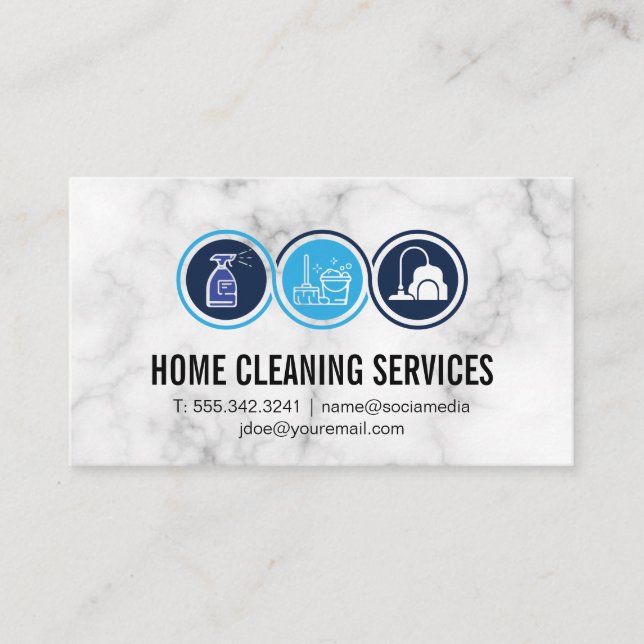 Cleaning Icons | Marble Background Business Card (Front)