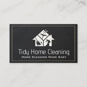 Cleaning Icons   Marble   Black Stitched Leather Business Card