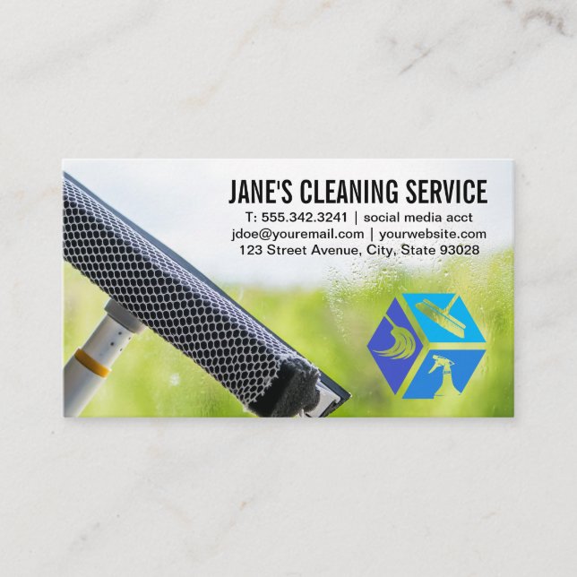 Cleaning Icons | Squeegee on Window Business Card (Front)
