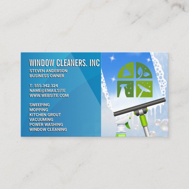 Cleaning Icons | Window Cleaner Tools Business Card (Front)