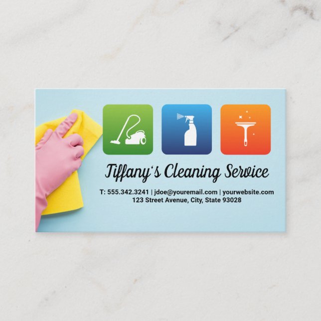 Cleaning Icons | Worker Wiping Mess Business Card (Front)
