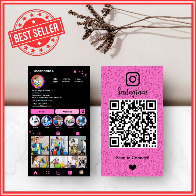 Cleaning Instagram Pink | Housekeeping Maid QR Business Card (Creator Uploaded)