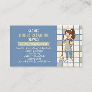Cleaning Lady Blue Tile House Cleaning Service Business Card