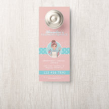 Cleaning Lady Cartoon Pink And Teal Polka Dot 