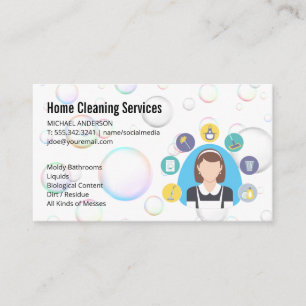 Cleaning Lady Cleaning Service Soap Bubbles Business Card