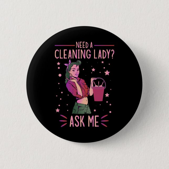 Cleaning Lady Housekeeper Housekeeping Cleaner Gra 6 Cm Round Badge (Front)