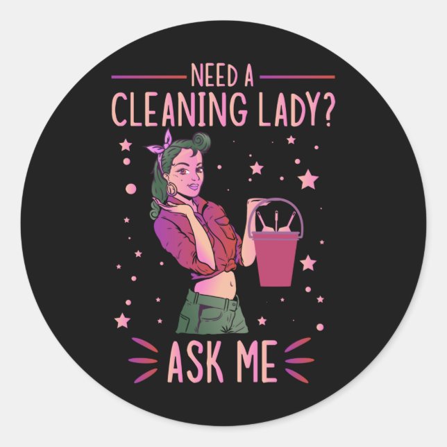 Cleaning Lady Housekeeper Housekeeping Cleaner Gra Classic Round Sticker (Front)
