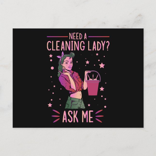 Cleaning Lady Housekeeper Housekeeping Cleaner Gra Invitation Postcard (Front)