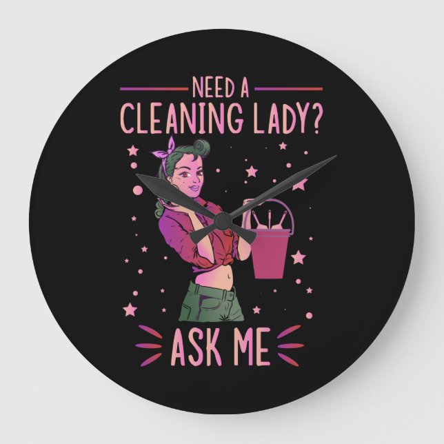 Cleaning Lady Housekeeper Housekeeping Cleaner Gra Large Clock (Front)