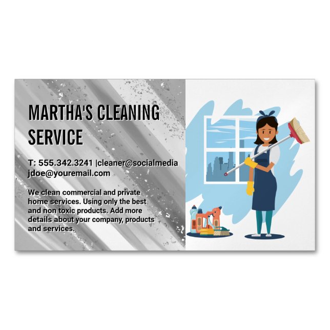 Cleaning Lady | Maid Magnetic Business Card (Front)