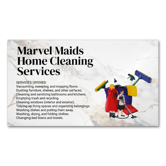 Cleaning Lady Mopping | Bucket Cleaning Equipment Magnetic Business Card (Front)