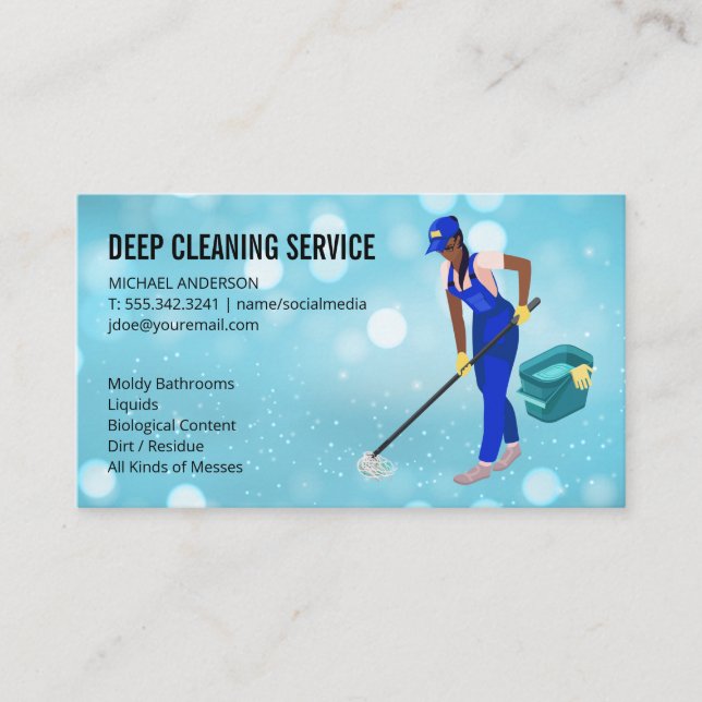 Cleaning Lady Mopping | Cleaning Services Icons Business Card (Front)