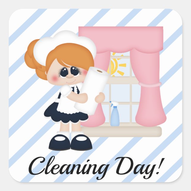 Cleaning Lady Windows Paper Towels Stripe Sticker (Front)