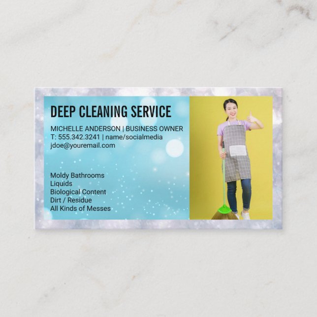 Cleaning Lady with Broom Business Card (Front)