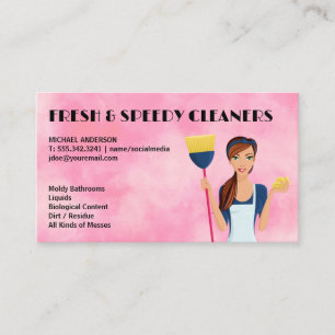 Cleaning Lady with Broom Maid Business Card