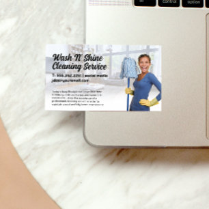 Cleaning Lady with Mop House Clean Services Business Card