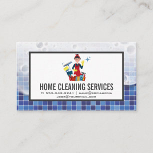 Cleaning Lady with Tools   Soap and Bathroom Tiles Business Card