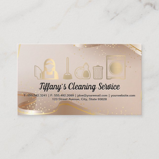 Cleaning | Maid | Cleaning Service Icons Business Card (Front)