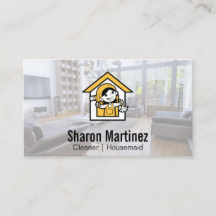 Cleaning Maid   House Services Logo  Business Card