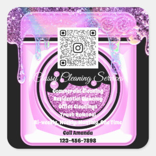 Cleaning Maid Housekeeper QRCode Logo Black Square Sticker