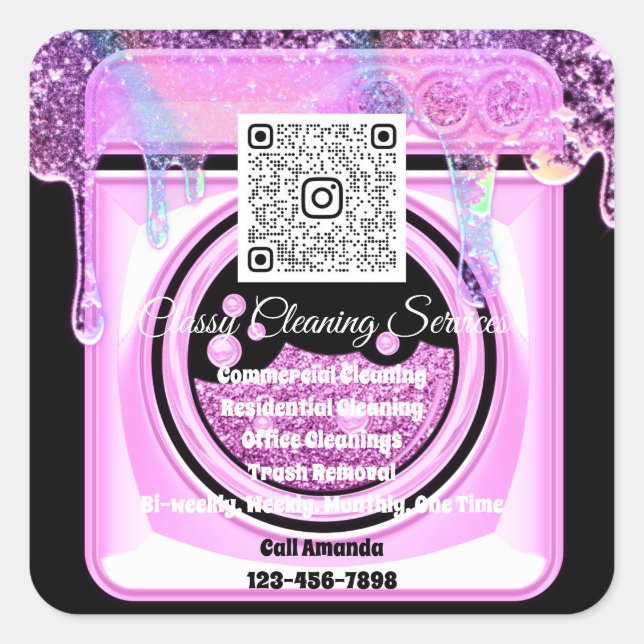 Cleaning Maid Housekeeper QRCode Logo Black Square Sticker (Front)