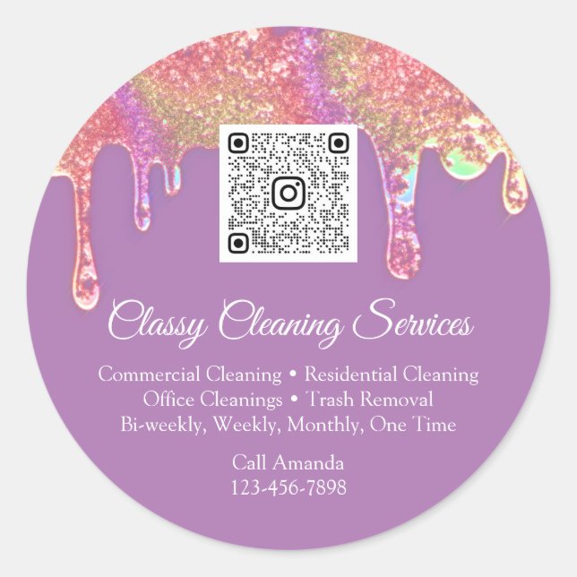 Cleaning Maid Housekeeper QRCode Logo Drips  Classic Round Sticker (Front)