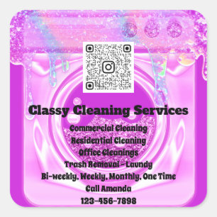 Cleaning Maid Housekeeper QRCode Logo Drips Pink  Square Sticker