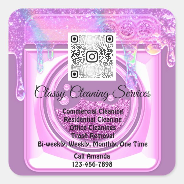 Cleaning Maid Housekeeper QRCode Logo Purple Square Sticker (Front)