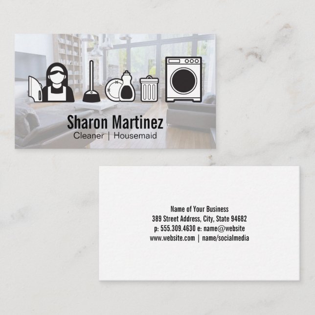 Cleaning Maid Icons | Living Room Business Card (Front/Back)