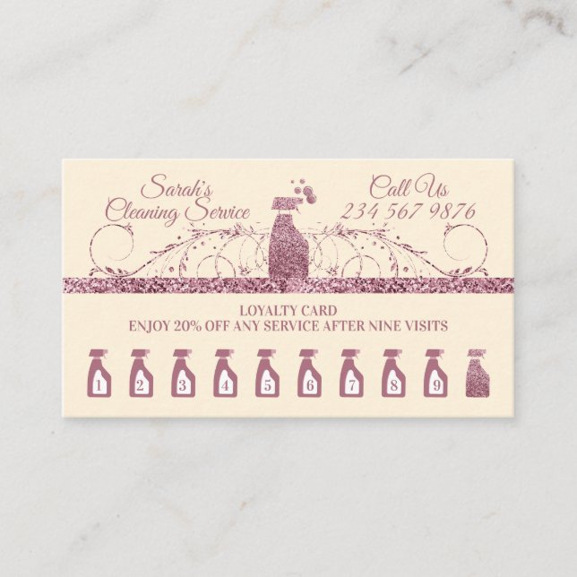 Cleaning Maid Janitorial sparkle Housekeep ivory Loyalty Card (Front)