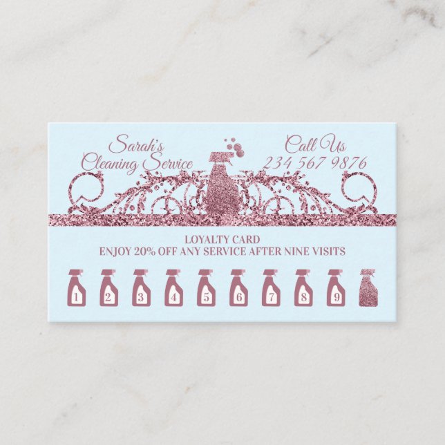 Cleaning Maid Janitorial sparkle Housekeeping blue Loyalty Card (Front)