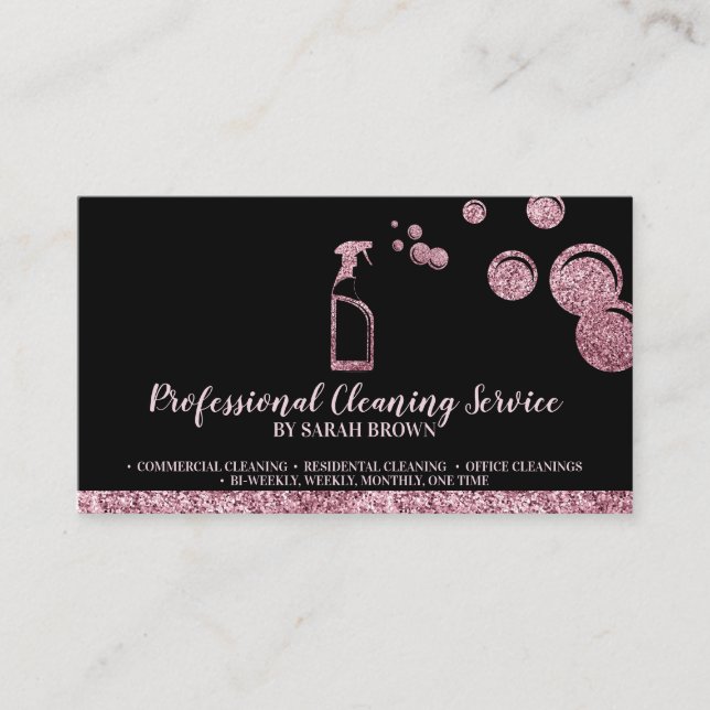 Cleaning Maid Janitorial sparkling Black Business Card (Front)