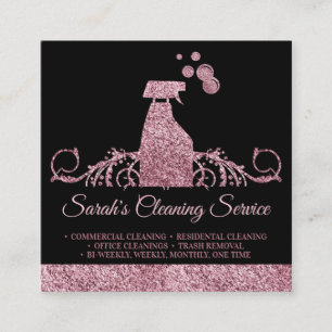 Cleaning Maid Janitorial sparkling spray rose gold Square Business Card