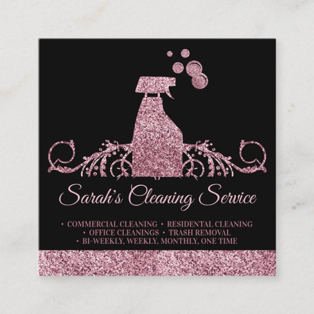 Cleaning Maid Janitorial sparkling spray rose gold Square Business Card (Front)
