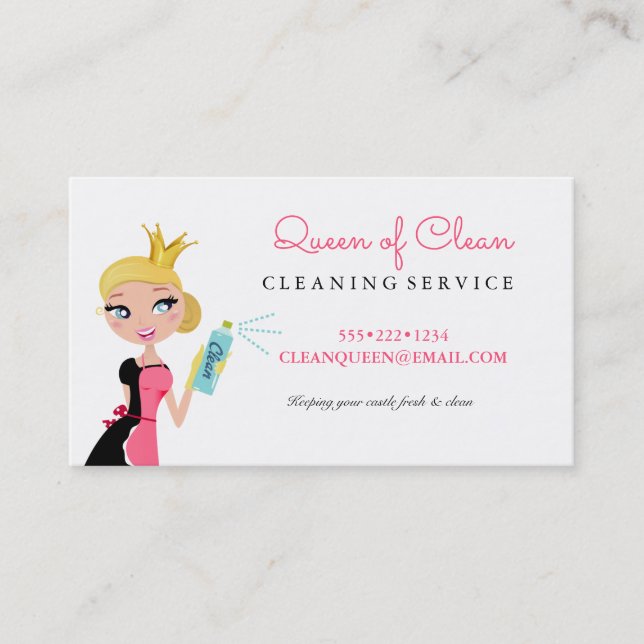 Cleaning Maid Service Blonde Character Crown Business Card (Front)