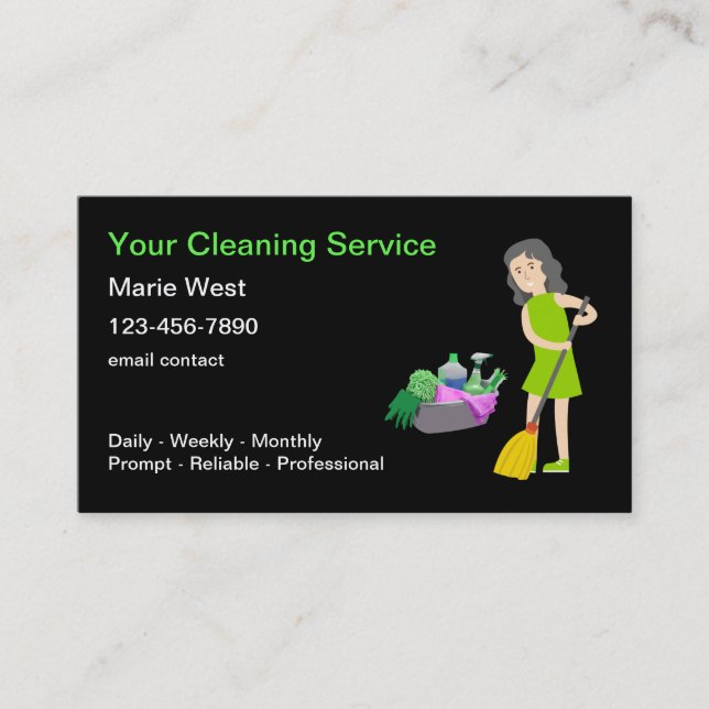 Cleaning Maid Service Business Cards (Front)