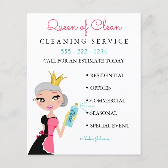 Cleaning Maid Service Grey Character Crown Fly Flyer (Front)