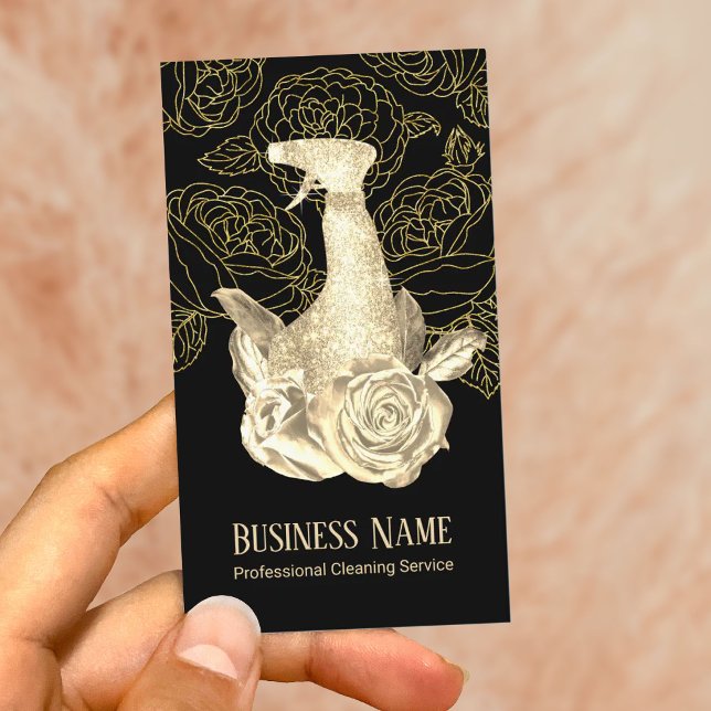 Cleaning & Maid Service Luxury Gold Floral Pattern Business Card (Creator Uploaded)
