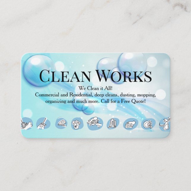 Cleaning Maid Services | Bubbles Background Business Card (Front)