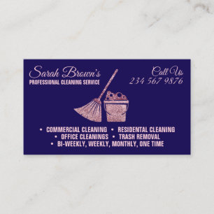 Cleaning Navy Maid Janitorial pink sparkling Business Card