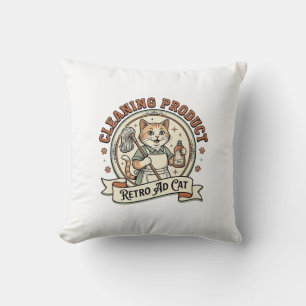 Cleaning Product Retro Ad Cat Cleaning Product Ret Cushion
