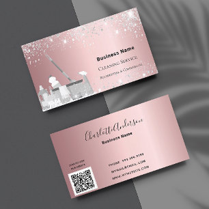 Cleaning service blush pink silver dust QR Business Card