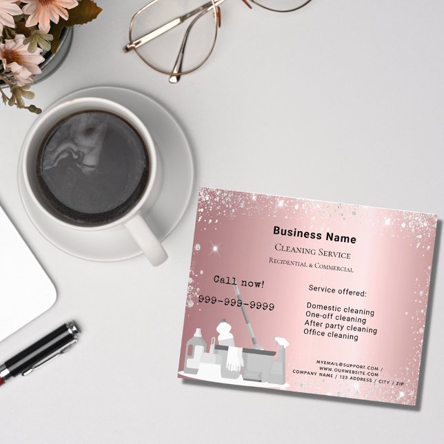 Cleaning service blush pink silver glitter dust QR Flyer (Creator Uploaded)