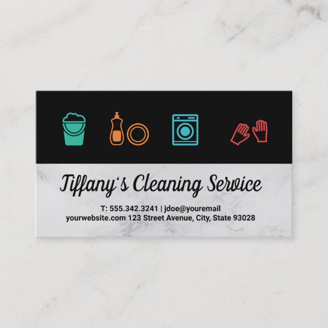 Cleaning Service Equipment Icons Business Card (Front)