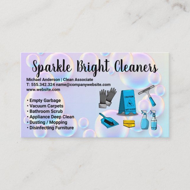 Cleaning Service Equipment | Soap Bubbles Business Card (Front)