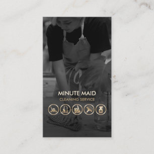 Cleaning Service Faux Gold Icons Cleaner Business Card