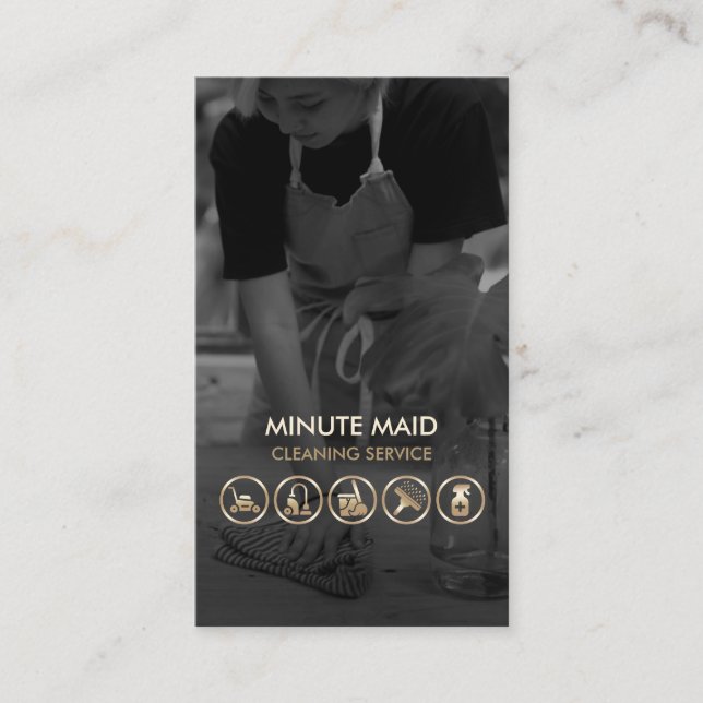 Cleaning Service Faux Gold Icons Cleaner Business Card (Front)