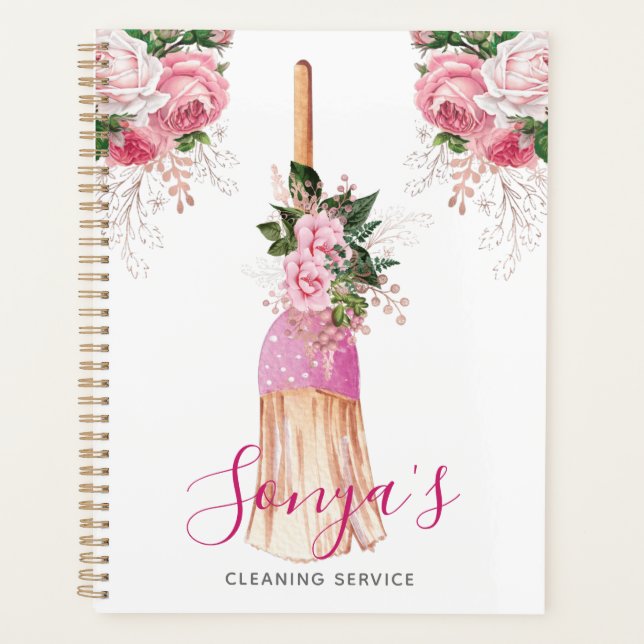 Cleaning Service Floral Cute Broom Planner (Front)