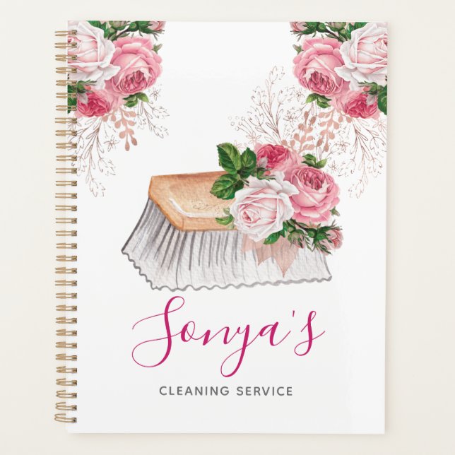 Cleaning Service Floral Cute cleaning brush Planner (Front)