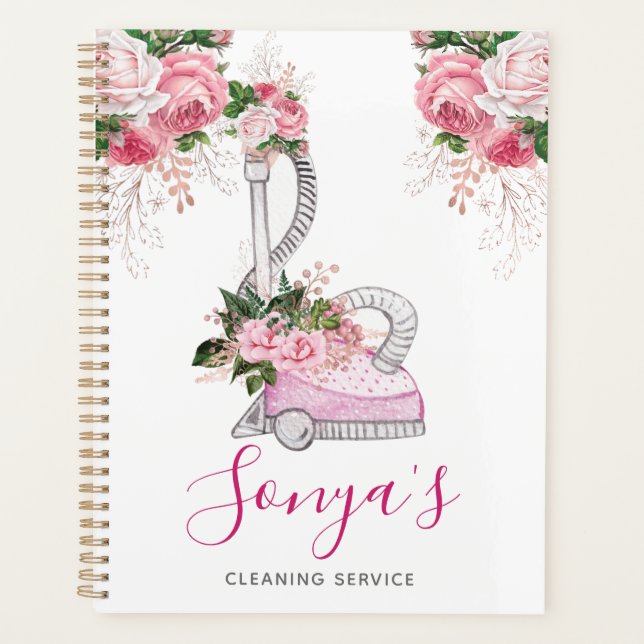 Cleaning Service Floral Cute vacuum cleaner Planner (Front)